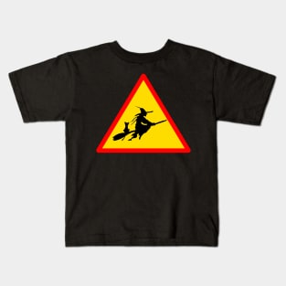 Road Sign Warning About Witches on Broomsticks Kids T-Shirt